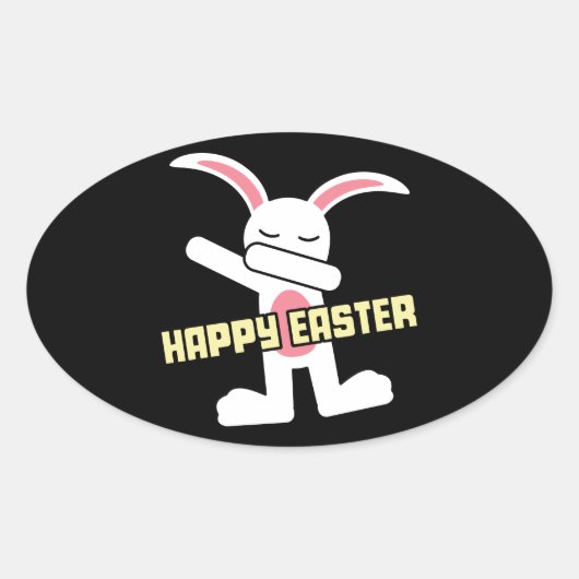 Sticker Ovale Joli Lapin Dabbing Beau Pâques (Devant)