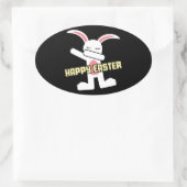 Sticker Ovale Joli Lapin Dabbing Beau Pâques (Sac)