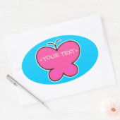 Sticker Ovale joli papillon rose, <YOUR TEXT>, () (Enveloppe)