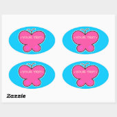 Sticker Ovale joli papillon rose, <YOUR TEXT>, () (Feuille)