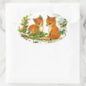 Sticker Ovale Joli renard de Noël Vintage (Sac)