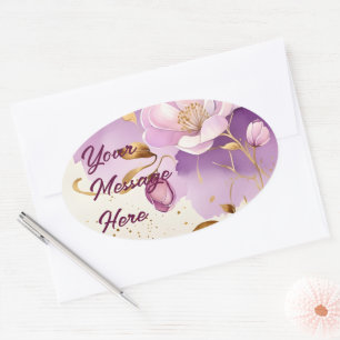 Sticker Ovale Joli violet or Floral