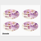 Sticker Ovale Joli violet or Floral (Feuille)