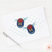 Sticker Ovale Jolie aileron petites chaussures en bleu & rouge (Enveloppe)