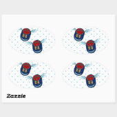 Sticker Ovale Jolie aileron petites chaussures en bleu & rouge (Feuille)