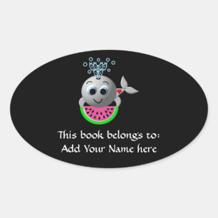 Sticker Ovale Jolie baleine et pastèque