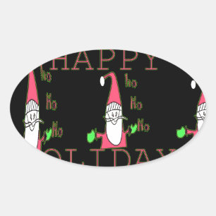 Sticker Ovale Jolly Mouse Père Noël : Une Illustration Fun Holid