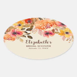 Sticker Ovale Journée de mariage floral aquarelle automnal