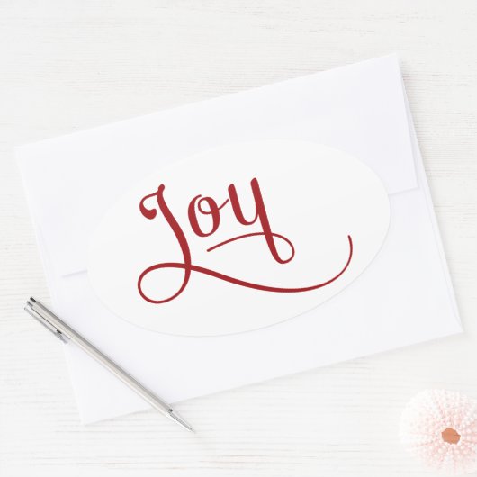 Sticker Ovale Joy Script Red (Enveloppe)