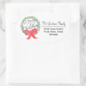 Sticker Ovale Joyeuse couronne de Noël grande adresse de retour (Sac)