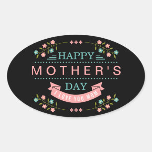 Sticker Ovale Joyeuse fête des mères - Chic Turquoise crème rose