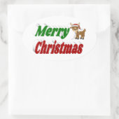 Sticker Ovale Joyeuse typographie de Christmas Reindeer (Sac)