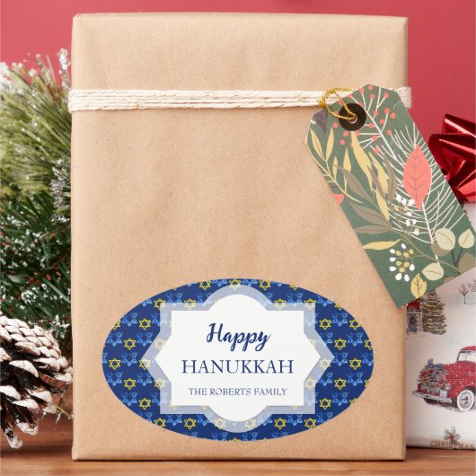 Sticker Ovale Joyeuses Etoiles D'Aquarelle Hanoukka De David (vacances)