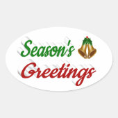 Sticker Ovale Joyeuses Fêtes Bells Noël rouge vert script (Devant)