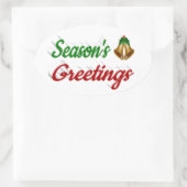 Sticker Ovale Joyeuses Fêtes Bells Noël rouge vert script (Sac)