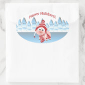 Sticker Ovale Joyeuses fêtes ! Cochon d'hiver (Sac)