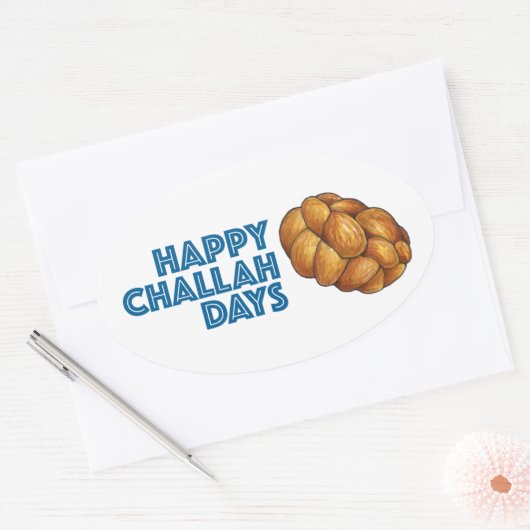 Sticker Ovale Joyeuses fêtes de Challah Hanoukka Chanukah (Enveloppe)