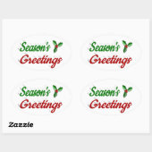 Sticker Ovale Joyeuses Fêtes Holly Noël rouge vert (Feuille)