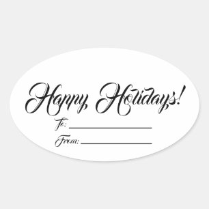 Sticker Ovale Joyeuses fêtes noir blanc blanc blanc blanc à part