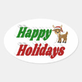 Sticker Ovale Joyeuses fêtes Reindeer typographie de Noël (Devant)