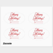 Sticker Ovale Joyeuses fêtes rouge blanc à partir de script blan (Feuille)