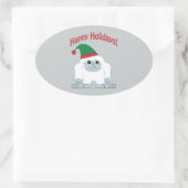 Sticker Ovale Joyeuses fêtes ! Yeti de Noël (Sac)