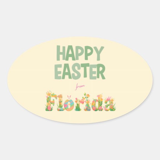 Sticker Ovale Joyeuses Pâques de Fleurs Pastel de Floride (Devant)