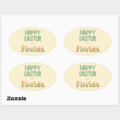Sticker Ovale Joyeuses Pâques de Fleurs Pastel de Floride (Feuille)