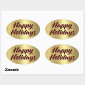 Sticker Ovale Joyeuses Parties scintillant rouges sur or (Feuille)