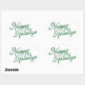 Sticker Ovale Joyeuses vacances en vert et blanc (Feuille)