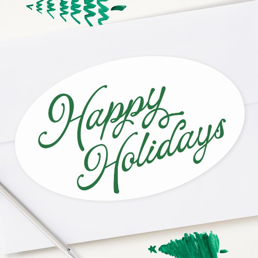 Sticker Ovale Joyeuses vacances en vert et blanc