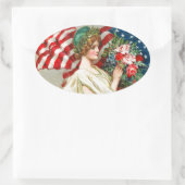 Sticker Ovale Joyeux 4 juillet. Conception patriotique vintage (Sac)