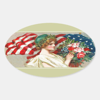 Sticker Ovale Joyeux 4 juillet. Conception patriotique vintage