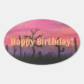 Sticker Ovale Joyeux Anniversaire Artisanat Original (Catctus) (Devant)