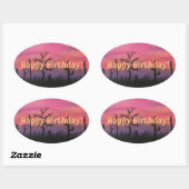 Sticker Ovale Joyeux Anniversaire Artisanat Original (Catctus) (Feuille)