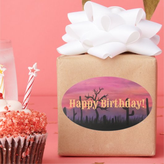 Sticker Ovale Joyeux Anniversaire Artisanat Original (Catctus) (Fête)