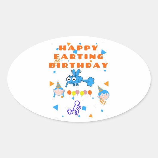 Sticker Ovale Joyeux Anniversaire de Pet de Bug (Devant)