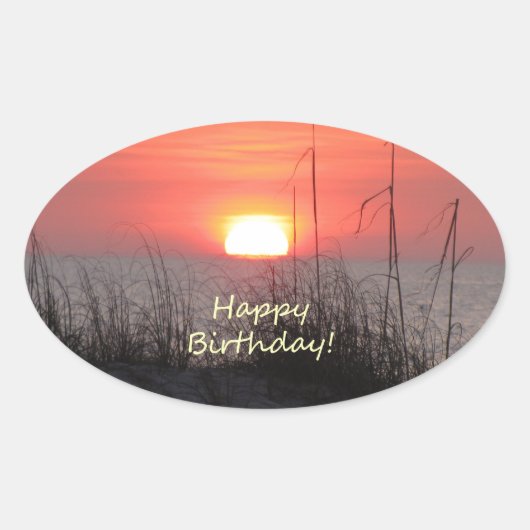 Sticker Ovale Joyeux anniversaire Floride coucher de soleil (Devant)