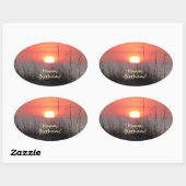 Sticker Ovale Joyeux anniversaire Floride coucher de soleil (Feuille)