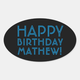 Sticker Ovale Joyeux Anniversaire (NOM) Bleu & Noir (ou diy)