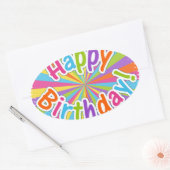 Sticker Ovale Joyeux Anniversaire Rainbow Text (Enveloppe)