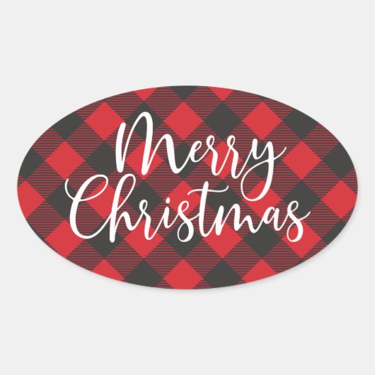 Sticker Ovale Joyeux Buffalo Plaid Classic Round Sticke (Devant)