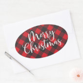 Sticker Ovale Joyeux Buffalo Plaid Classic Round Sticke (Enveloppe)