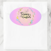 Sticker Ovale Joyeux Bunny de Pâques Outline Joli Pastel (Sac)