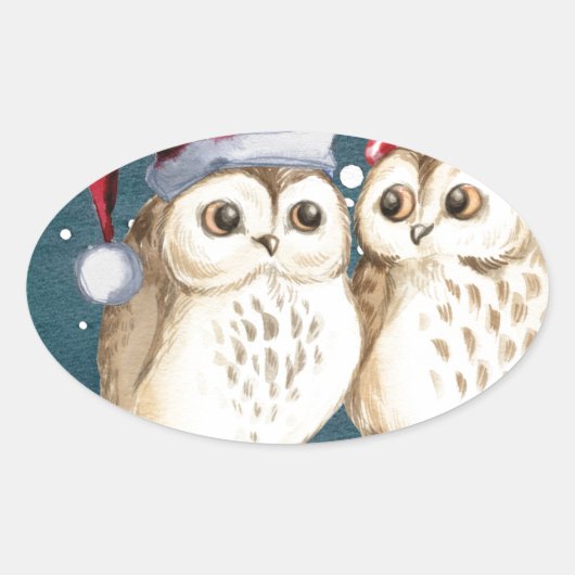 Sticker Ovale Joyeux Chouettes de Noël (Devant)