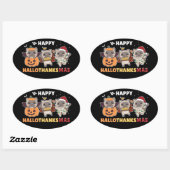 Sticker Ovale Joyeux Hallothanksmas Chat Noël Elephant Classi (Feuille)