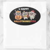 Sticker Ovale Joyeux Hallothanksmas Chat Noël Elephant Classi (Sac)