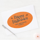 Sticker Ovale Joyeux Halloween Spider Cobweb Orange (Enveloppe)