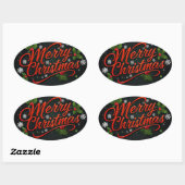 Sticker Ovale Joyeux Noël (Feuille)