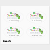 Sticker Ovale Joyeux Noël avec les Mittens d'hiver (Feuille)